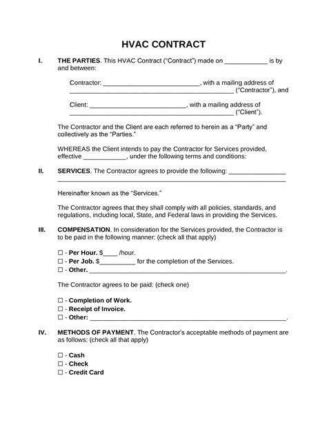 Enprintable Hvac Maintenance Contract Template