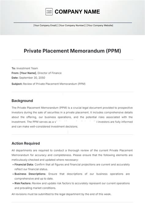 Enprivate Placement Memorandum Template