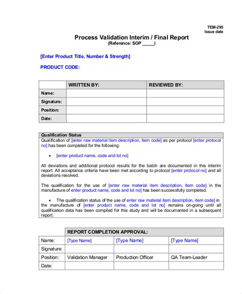 Enprocess Validation Validation Report Template