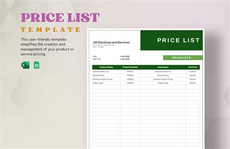 Enproduct Price List Template Excel
