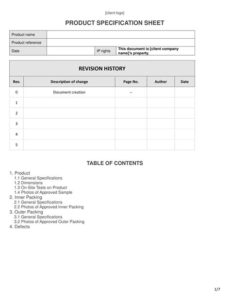 Enproduct Spec Sheet Template Excel