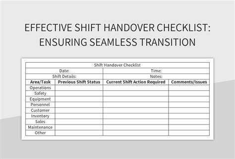 Enproduction Shift Handover Template Excel