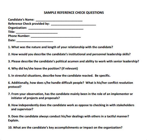 Enprofessional Reference Questions Template