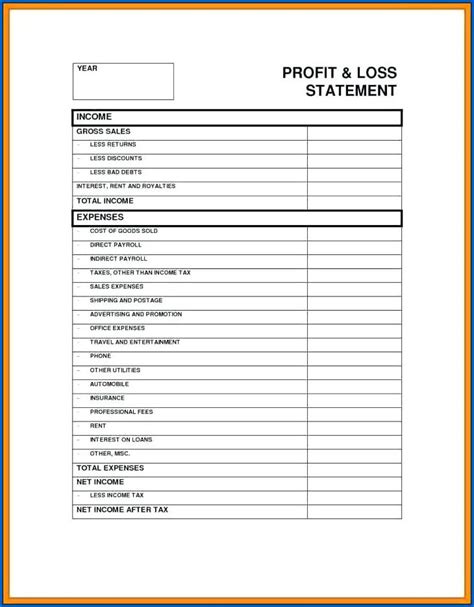 Enprofit And Loss Statement Template Google Docs