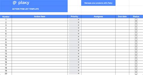Enproject Action Item List Template