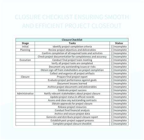Enproject Closeout Checklist Template