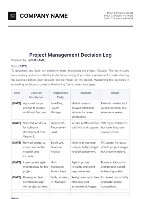 Enproject Decision Log Template
