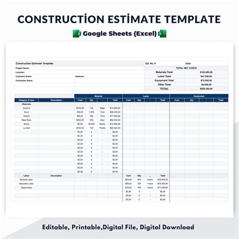 Enproject Estimate Template Google Sheets