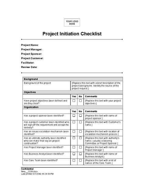 Enproject Initiation Checklist Template