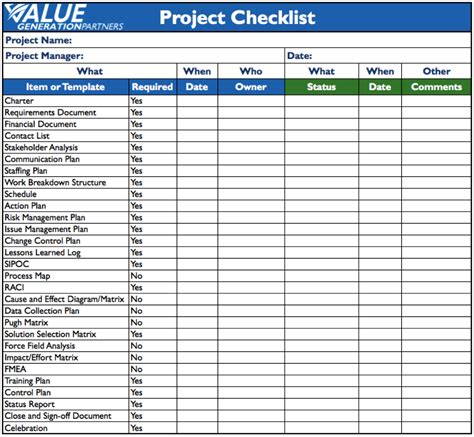 Enproject Management Checklist Template Word