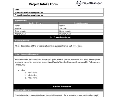 Enproject Management Project Intake Form Template