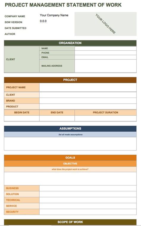 Enproject Management Statement Of Work Template