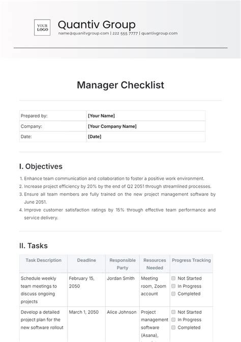 Enproject Manager Checklist Template