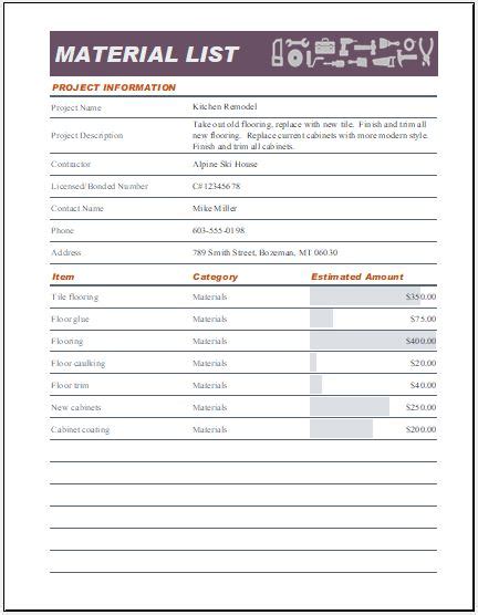 Enproject Material List Template