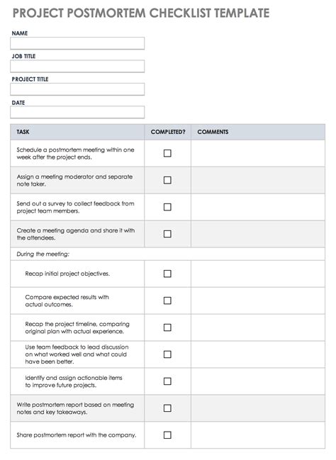 Enproject Post Mortem Template Excel