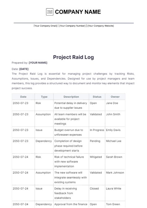 Enproject Raid Log Template