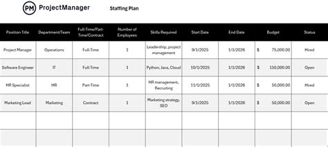 Enproject Staffing Plan Template Excel
