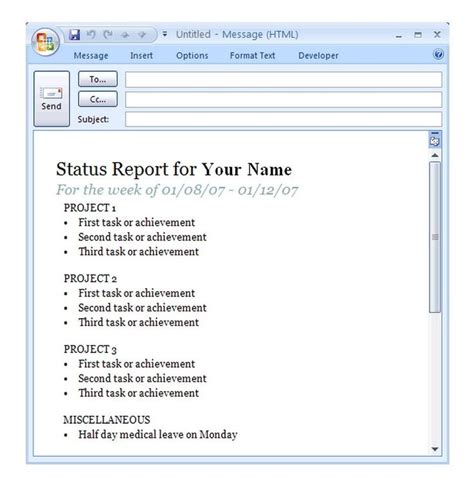 Enproject Status Report Email Template