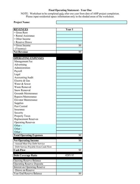 Enproperty Operating Statement Template Excel