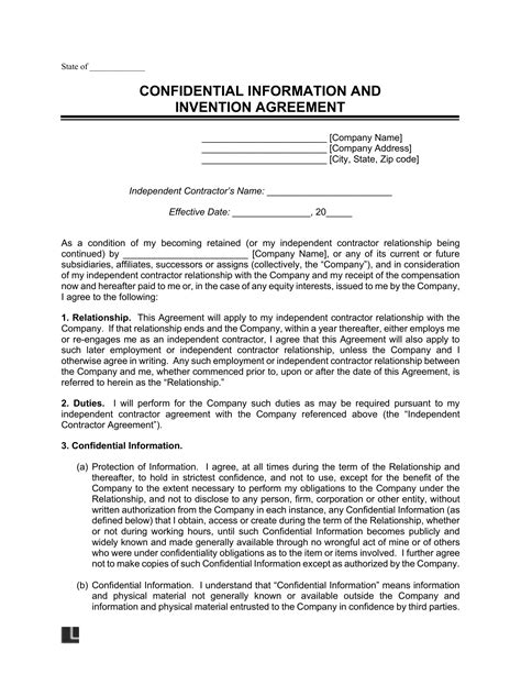 Enproprietary Information And Inventions Agreement Template