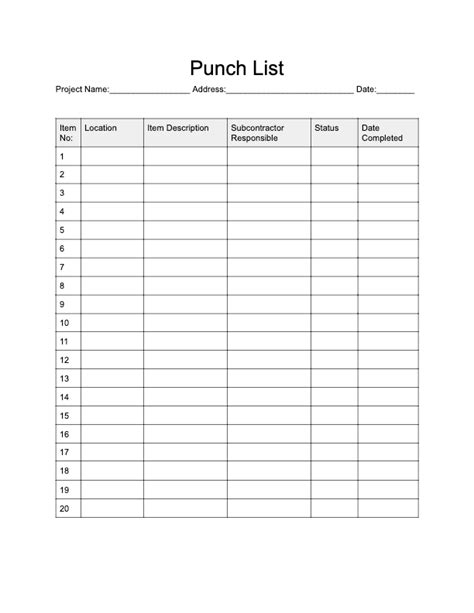 Enpunch List Template Excel Download