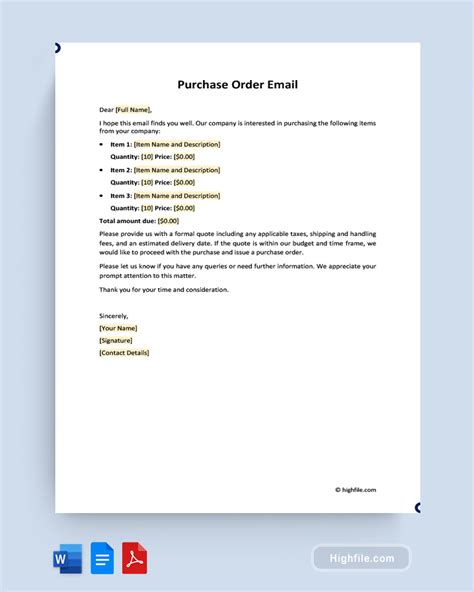 Enpurchase Order Email Template