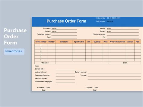 Enpurchase Order List Excel Template