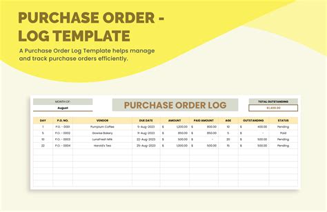 Enpurchase Order Log Excel Template