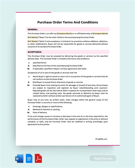 Enpurchase Order Terms And Conditions Template