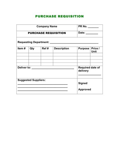 Enpurchase Request Template Word