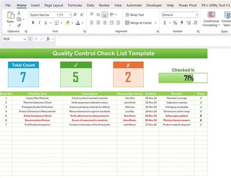 Enquality Control Checklist Template Excel