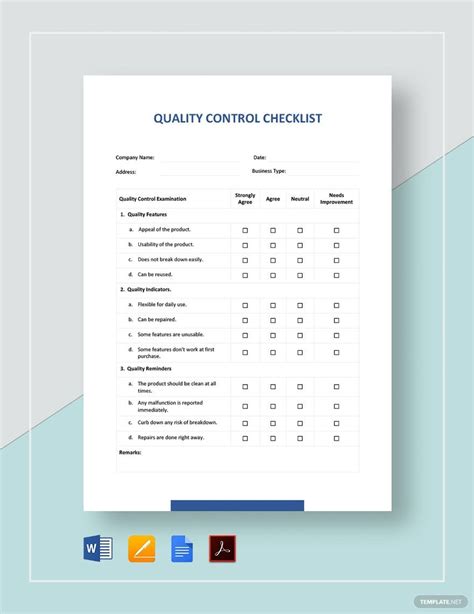 Enquality Control Checklist Template Word