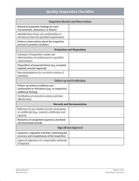 Enquality Inspection Checklist Template Excel