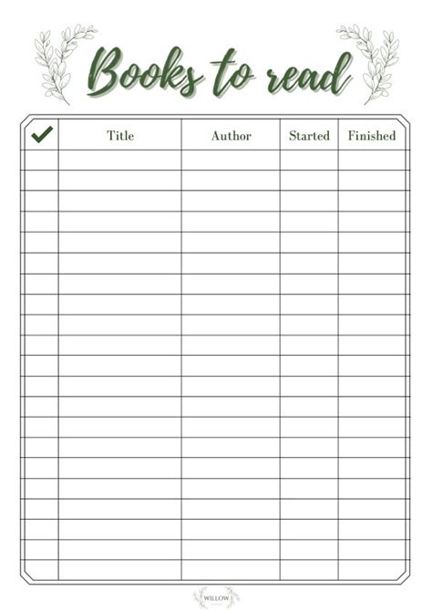 Enreading Book List Template
