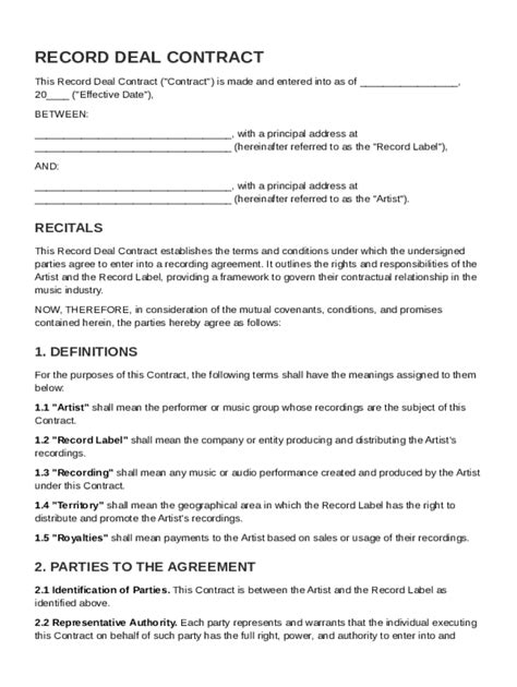 Enrecord Deal Contract Template