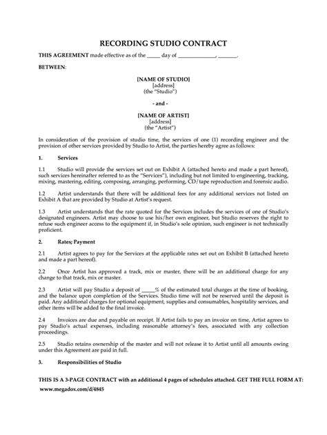 Enrecording Studio Contract Template