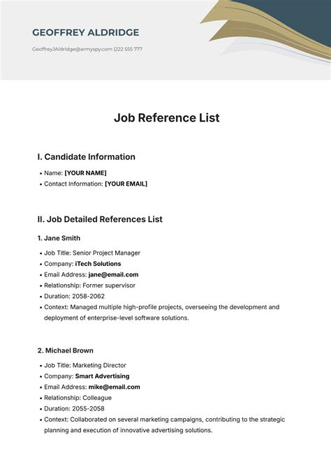 Enreference List Template For Job