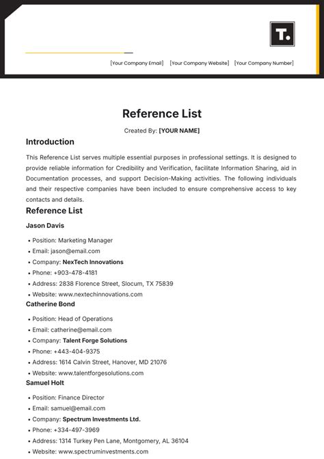 Enreference List Template Free