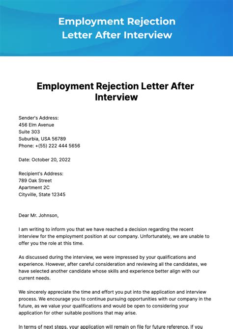 Enrejection After Interview Email Template