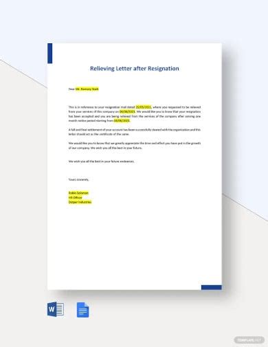 Enrelieving Letter Template