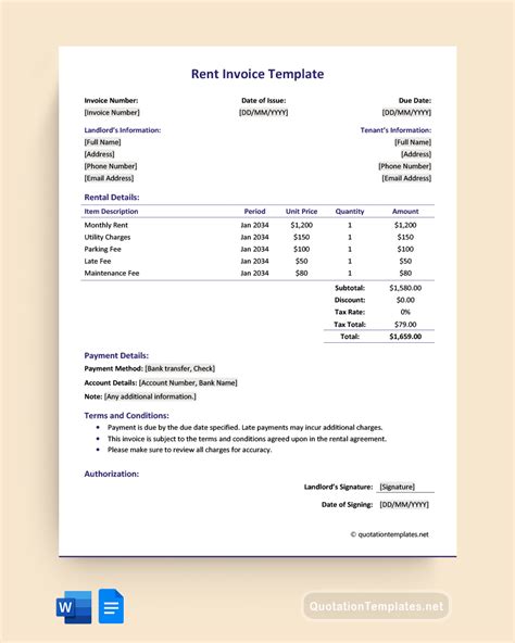 Enrent Invoice Template Google Docs
