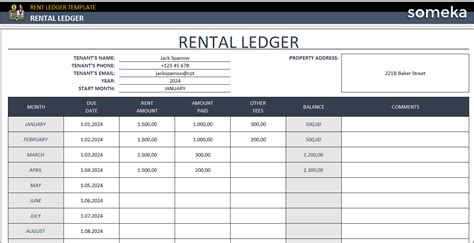 Enrent Ledger Template Excel