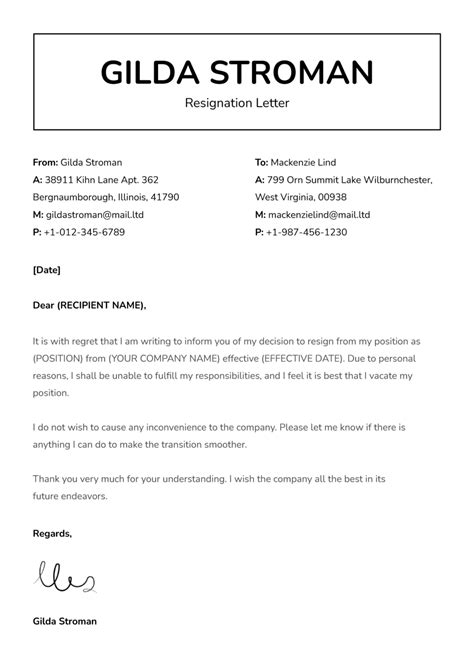 Enresignation Letter Template Google Docs