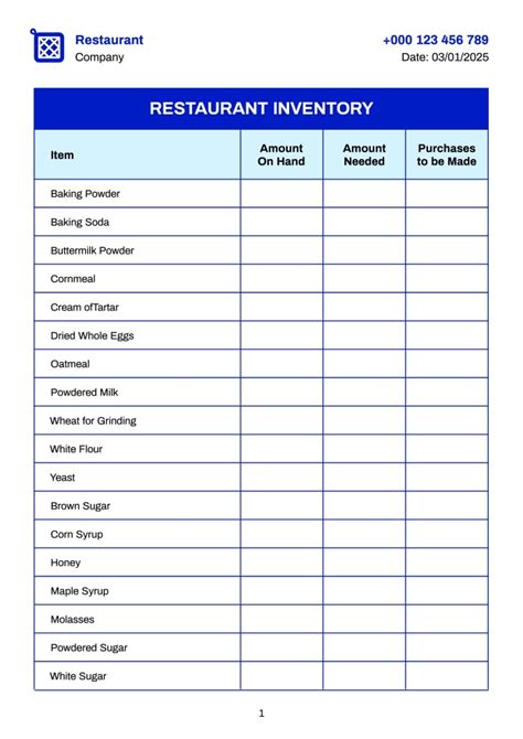 Enrestaurant Inventory Checklist Template