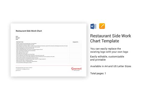 Enrestaurant Side Work Chart Template