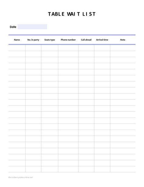 Enrestaurant Wait List Template