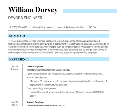 Enresume Template For Devops Engineer