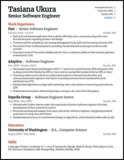 Enresume Template For Senior Software Engineer