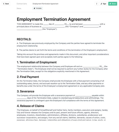 Enreturn To Work Agreement Template