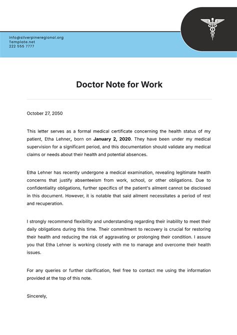 Enreturn To Work Letter From Doctor Template